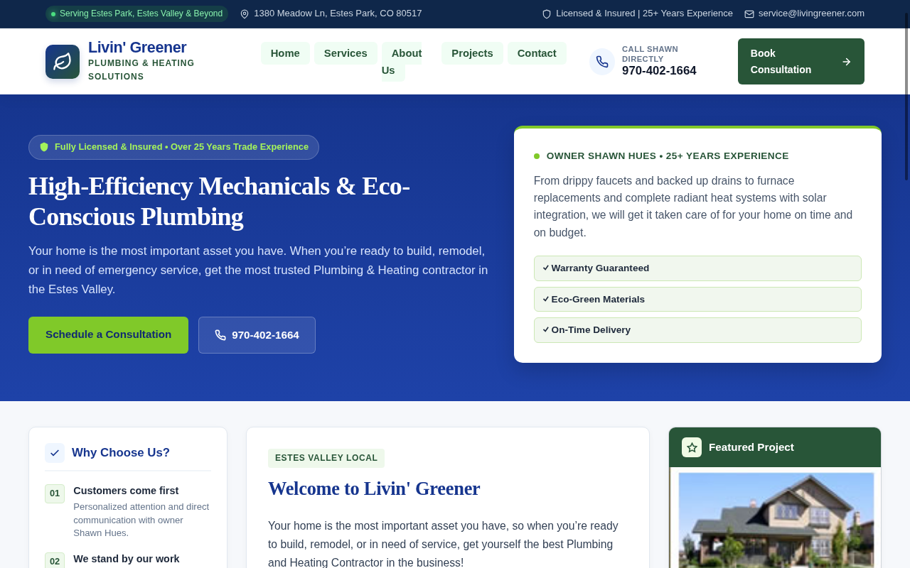 After makeover screenshot of Livin' Greener Plumbing & Heating